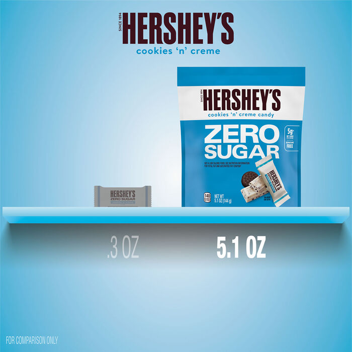 Image of HERSHEY'S Zero Sugar Cookies 'n' Creme Candy Bag, 5.1 oz Packaging